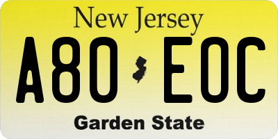 NJ license plate A80EOC