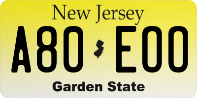 NJ license plate A80EOO