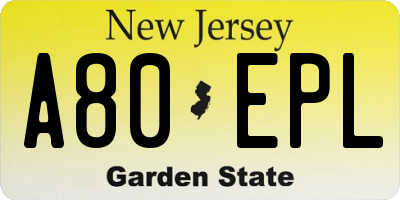 NJ license plate A80EPL