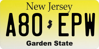 NJ license plate A80EPW