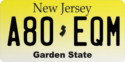 NJ license plate A80EQM