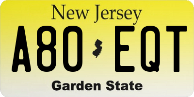 NJ license plate A80EQT