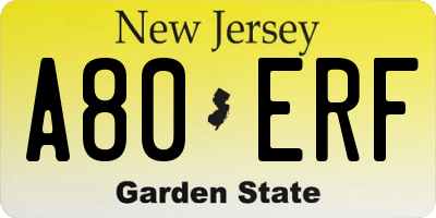 NJ license plate A80ERF