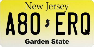 NJ license plate A80ERQ