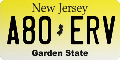 NJ license plate A80ERV
