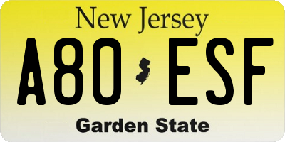 NJ license plate A80ESF