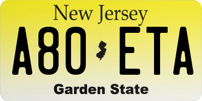 NJ license plate A80ETA
