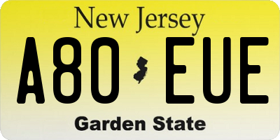 NJ license plate A80EUE