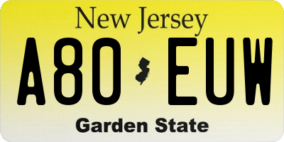 NJ license plate A80EUW