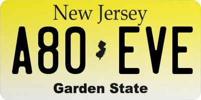 NJ license plate A80EVE