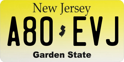 NJ license plate A80EVJ