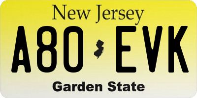 NJ license plate A80EVK