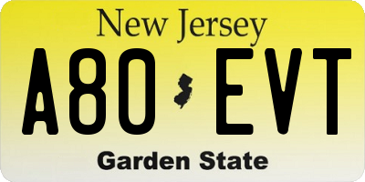 NJ license plate A80EVT