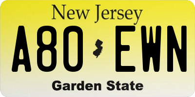 NJ license plate A80EWN