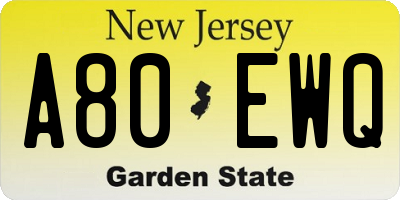 NJ license plate A80EWQ