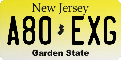 NJ license plate A80EXG