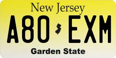 NJ license plate A80EXM