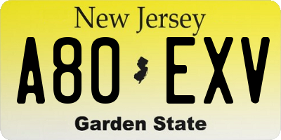 NJ license plate A80EXV