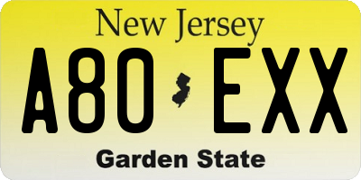 NJ license plate A80EXX