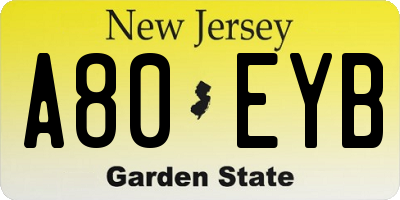 NJ license plate A80EYB