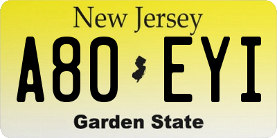 NJ license plate A80EYI