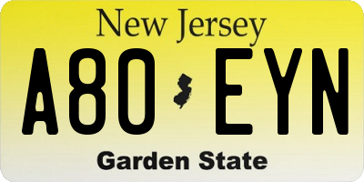 NJ license plate A80EYN
