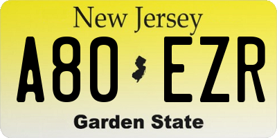NJ license plate A80EZR