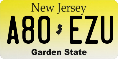 NJ license plate A80EZU