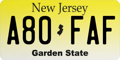 NJ license plate A80FAF