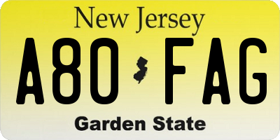 NJ license plate A80FAG