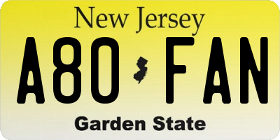 NJ license plate A80FAN