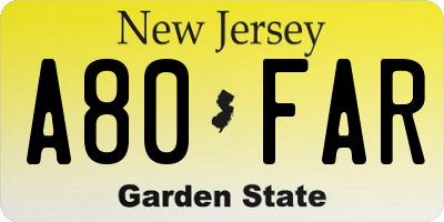 NJ license plate A80FAR