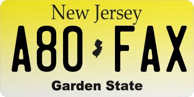 NJ license plate A80FAX