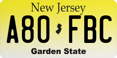 NJ license plate A80FBC