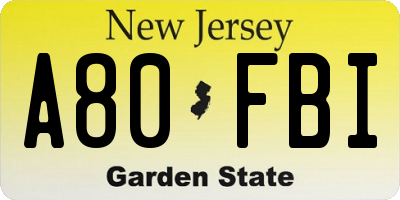NJ license plate A80FBI