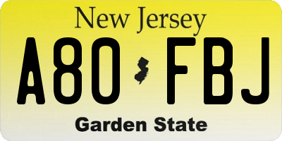 NJ license plate A80FBJ