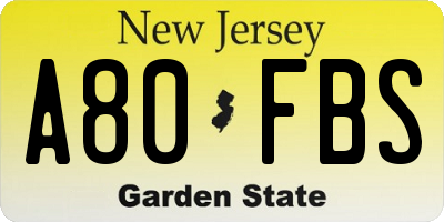 NJ license plate A80FBS