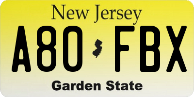 NJ license plate A80FBX