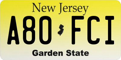 NJ license plate A80FCI