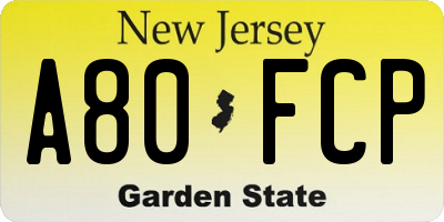 NJ license plate A80FCP
