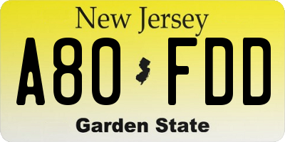 NJ license plate A80FDD