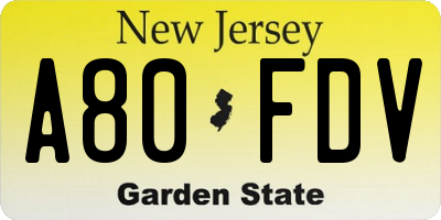 NJ license plate A80FDV
