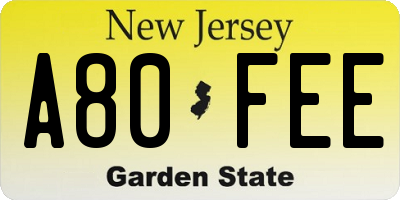 NJ license plate A80FEE