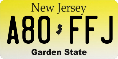 NJ license plate A80FFJ