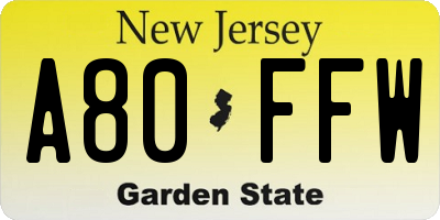 NJ license plate A80FFW