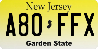 NJ license plate A80FFX