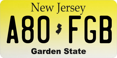 NJ license plate A80FGB