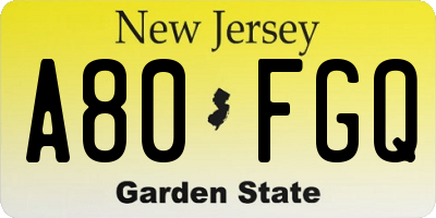 NJ license plate A80FGQ