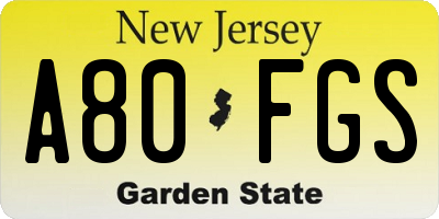 NJ license plate A80FGS