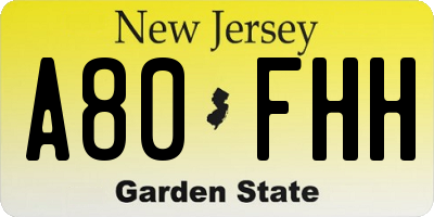 NJ license plate A80FHH